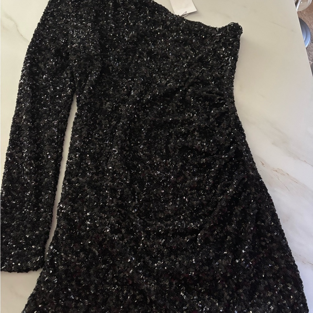 Mango Black One-Shoulder Sequin Dress